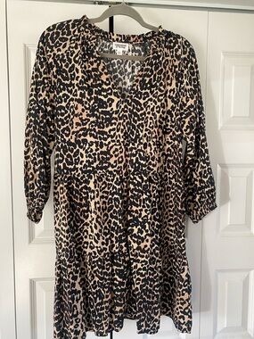 Leopard Print Mini Dress - Black and Tan